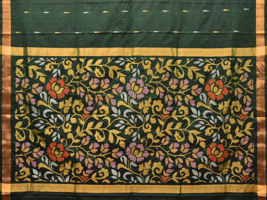 Dark Green Uppada Silk Handloom Saree with Floral Pallu Design u2040