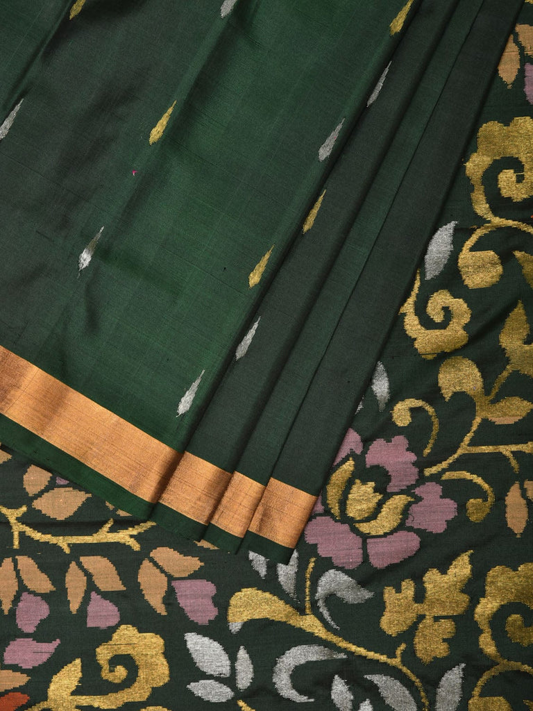 Dark Green Uppada Silk Handloom Saree with Floral Pallu Design u2040