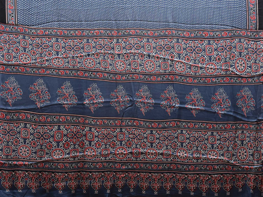 Dark Grey Ajrak Digital Print Satin Silk Saree with Small Dots and Pallu Design o0609