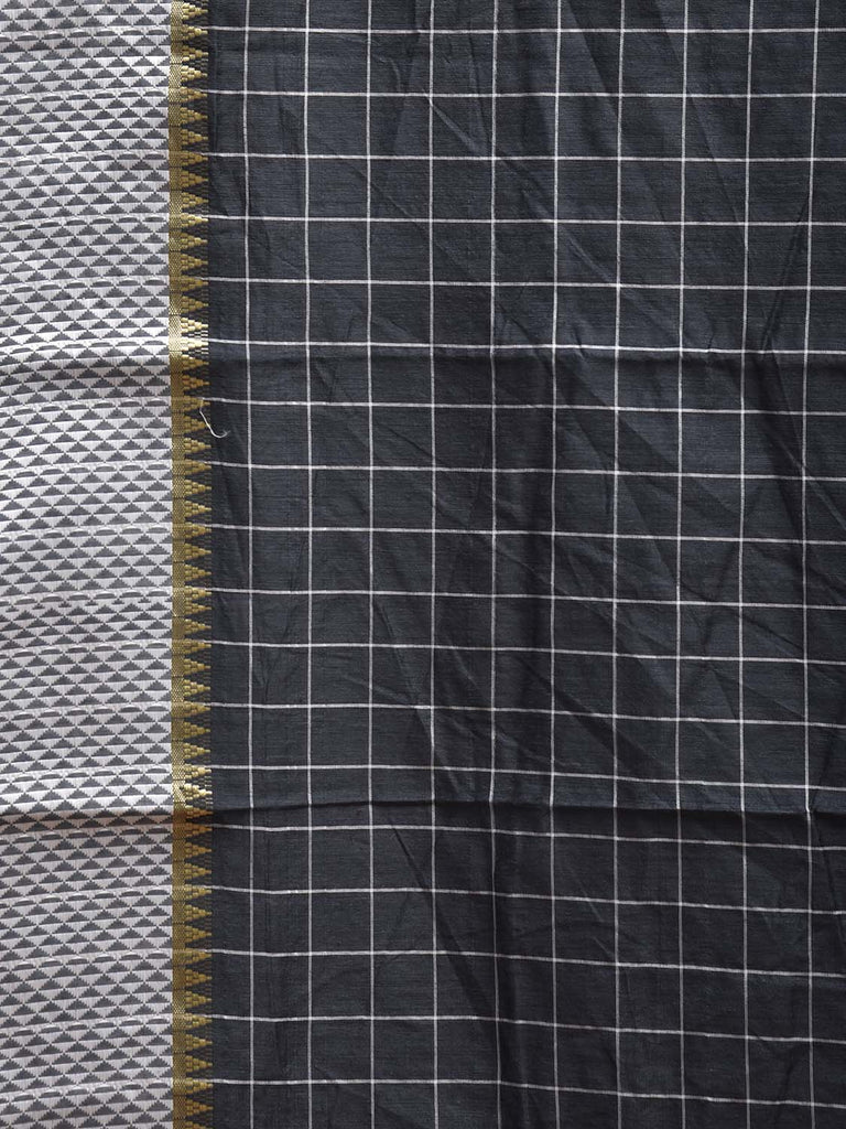 Dark Grey and White Bamboo Cotton Saree with Big Checks Design No Blouse bc0883