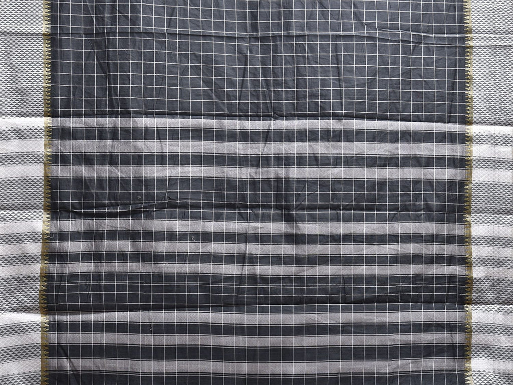 Dark Grey and White Bamboo Cotton Saree with Big Checks Design No Blouse bc0883