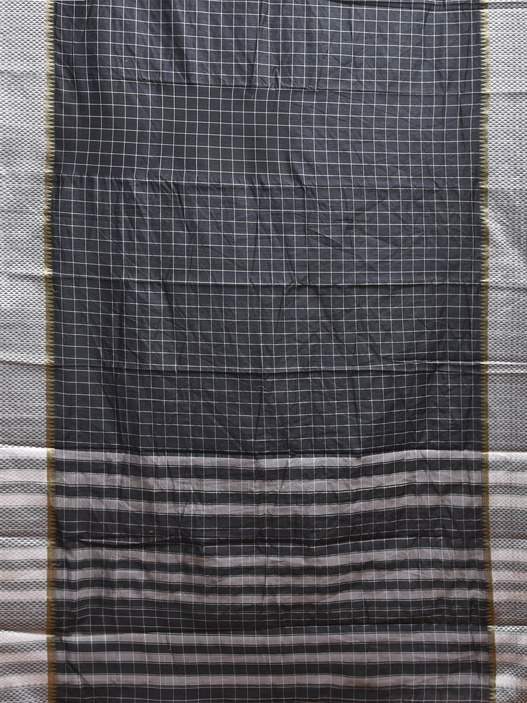 Dark Grey and White Bamboo Cotton Saree with Big Checks Design No Blouse bc0883