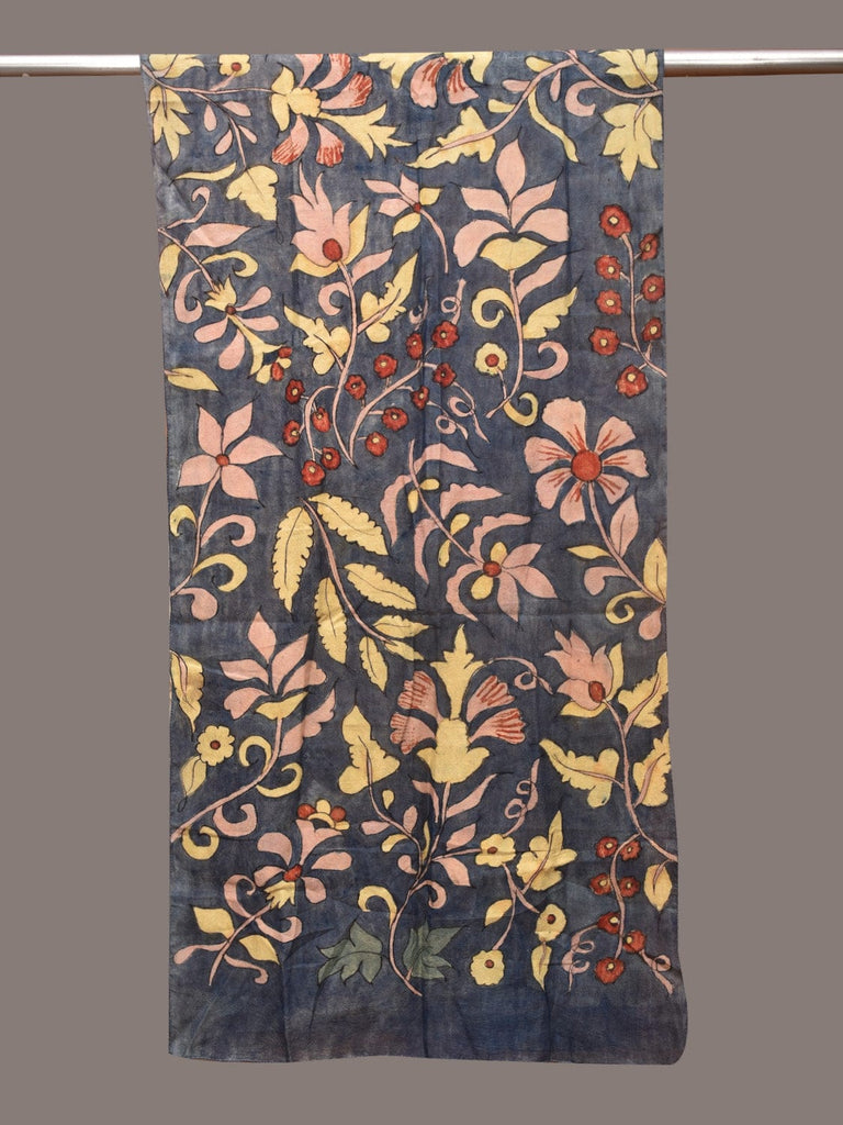 Dark Grey Kalamkari Hand Painted Sico Stole with Floral Design ds3396