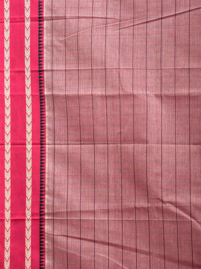 Dark Peach and Pink Narayanpet Cotton Handloom Saree with Strips Design No Blouse np1338