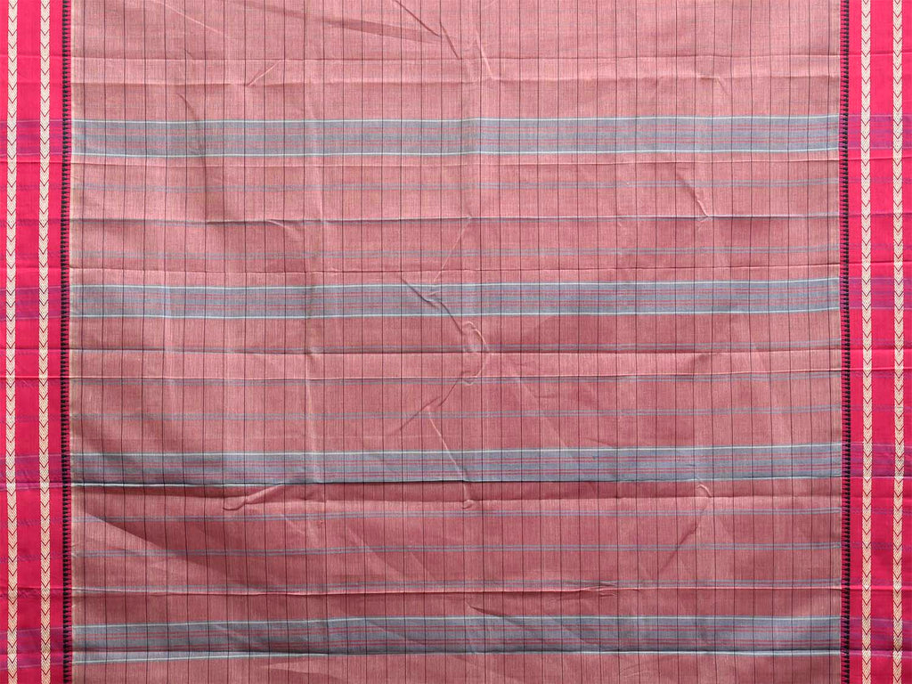 Dark Peach and Pink Narayanpet Cotton Handloom Saree with Strips Design No Blouse np1338