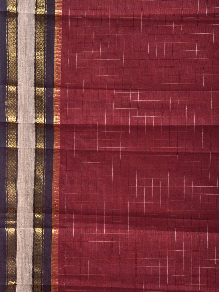 Dark Red and Navy Narayanpet Cotton Handloom Saree with Strips Pallu Design No Blouse np1192