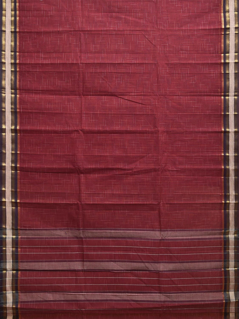 Dark Red and Navy Narayanpet Cotton Handloom Saree with Strips Pallu Design No Blouse np1192