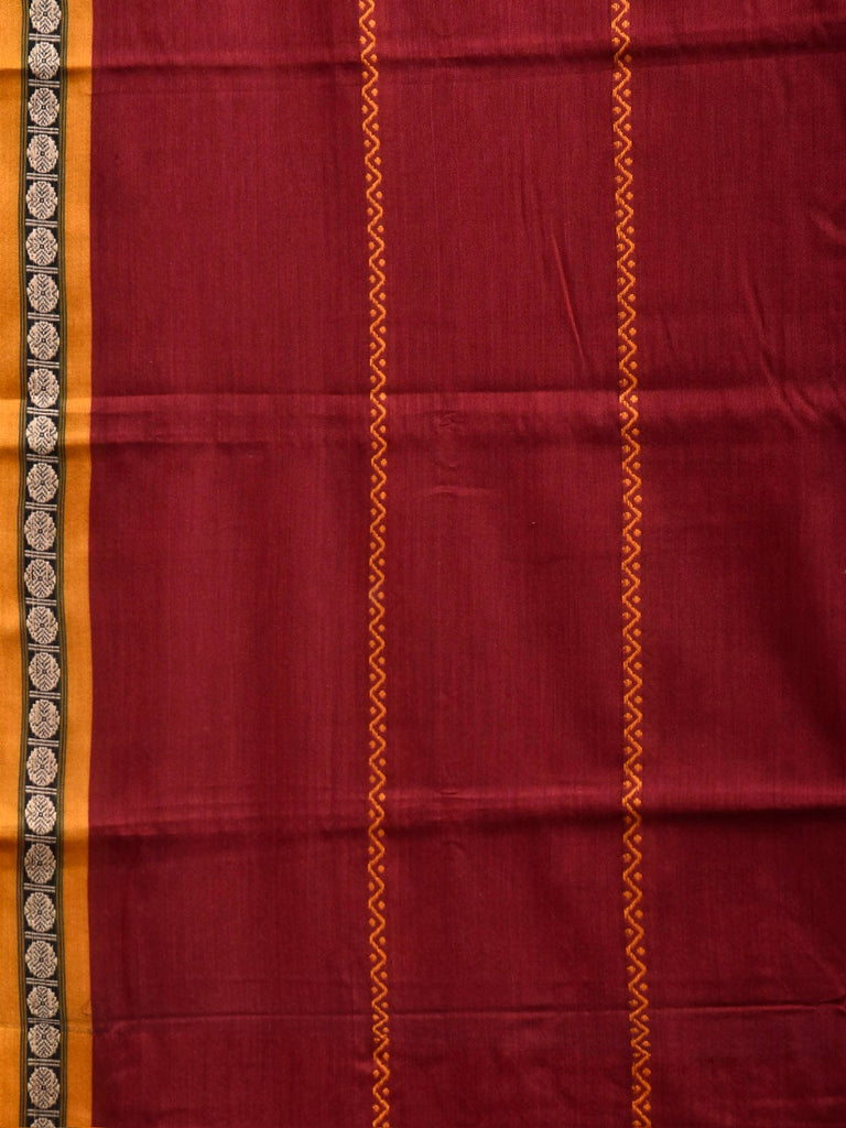 Dark Red and Yellow Narayanpet Cotton Saree with Strips Design No Blouse np1364