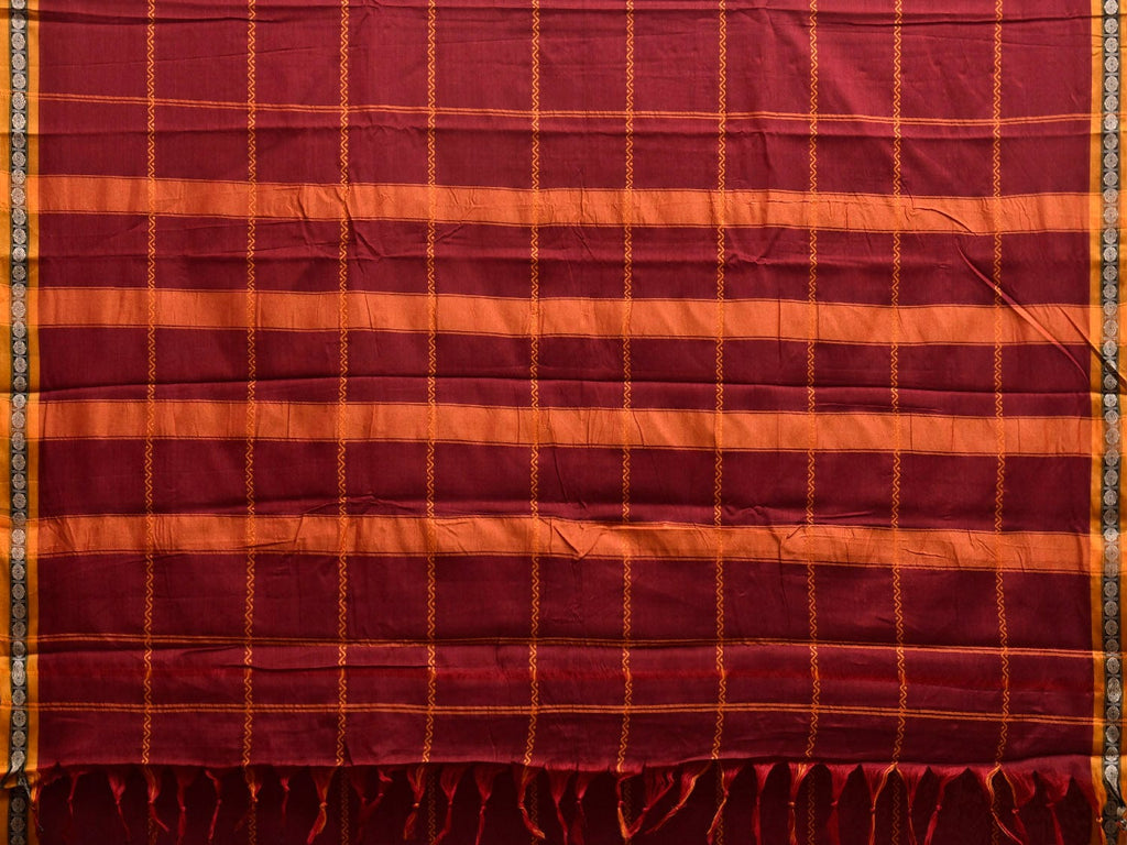 Dark Red and Yellow Narayanpet Cotton Saree with Strips Design No Blouse np1364