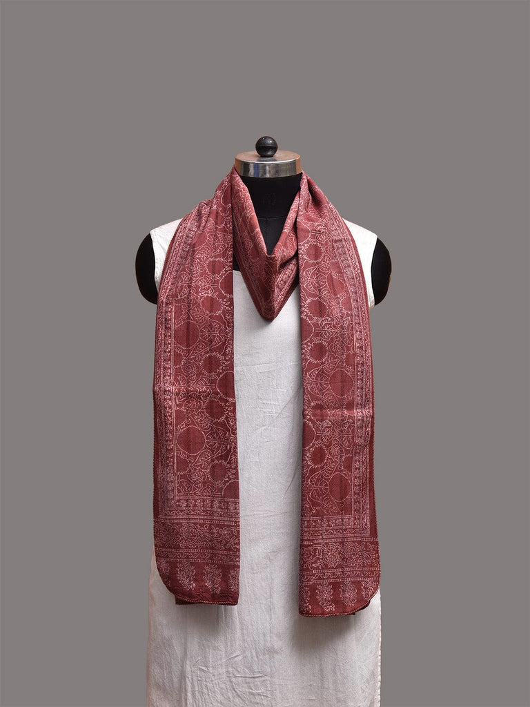 Dull Red Kalamkari Block Print Cotton Dupatta with Floral Design ds3765