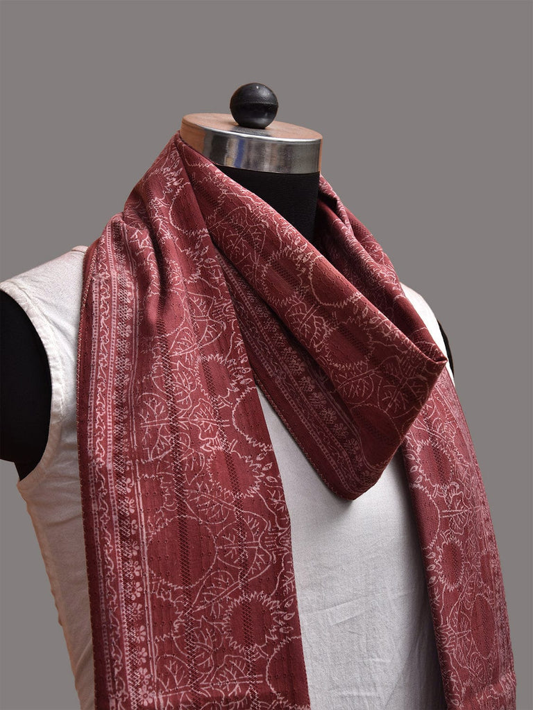 Dull Red Kalamkari Block Print Cotton Dupatta with Floral Design ds3765