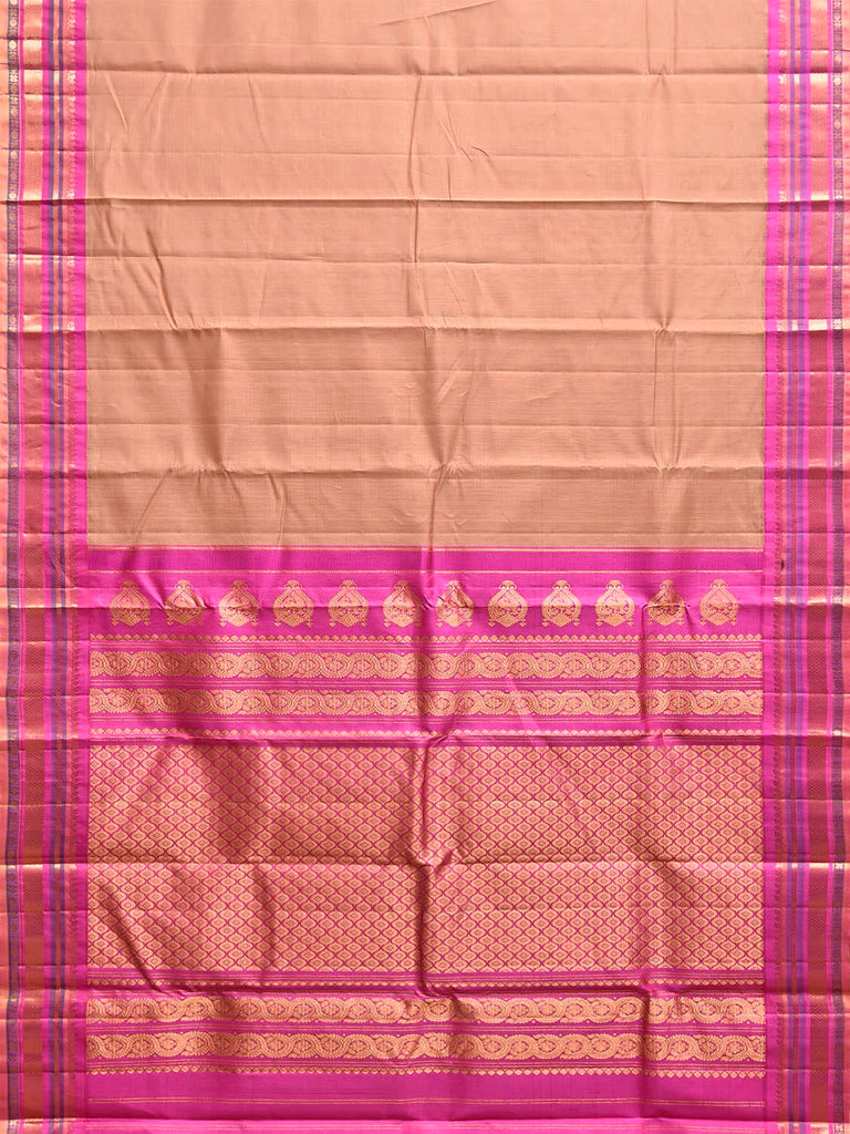 Fawn and Pink Gadwal Cotton Silk Handloom Saree with Pure Silk Border and Pallu Design g0474