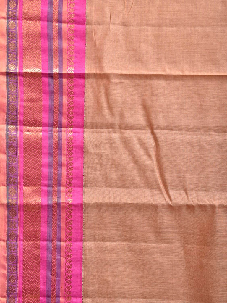 Fawn and Pink Gadwal Cotton Silk Handloom Saree with Pure Silk Border and Pallu Design g0474