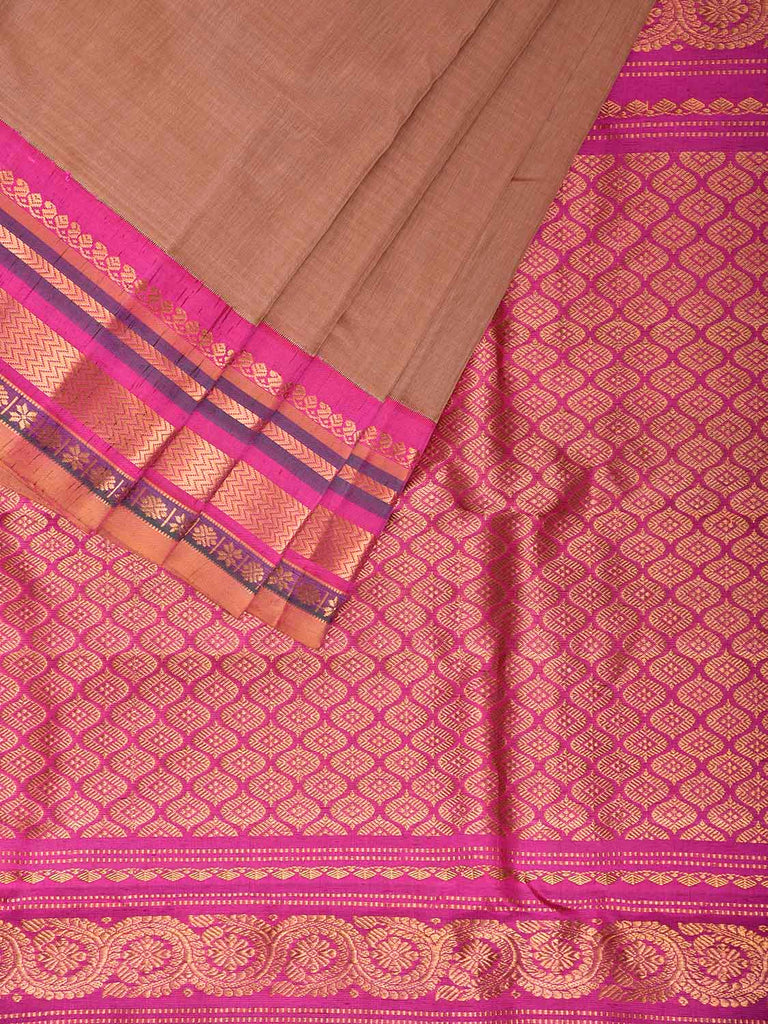 Fawn and Pink Gadwal Cotton Silk Handloom Saree with Pure Silk Border and Pallu Design g0474