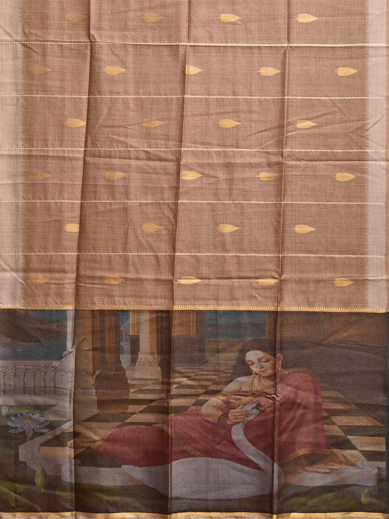 Fawn Dhakai Jamdani Cotton Viscose Saree with Buta and Painting Pallu Design dj0155