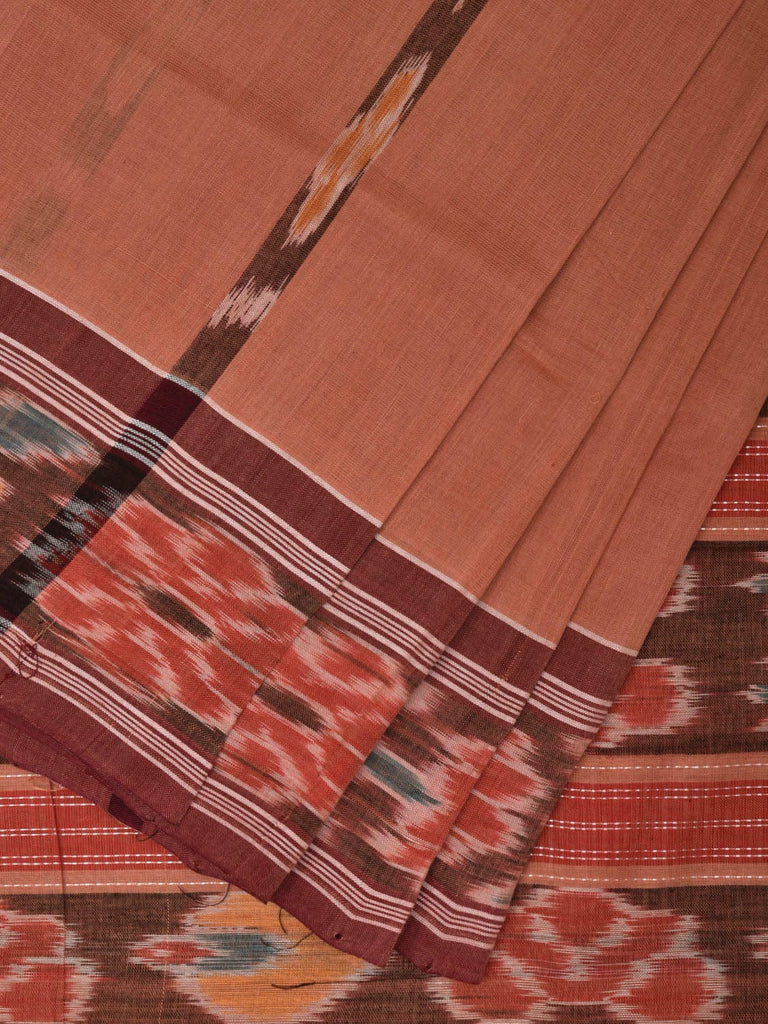 Fawn Ikat Cotton Handloom Saree with Strips and Border Design i0861