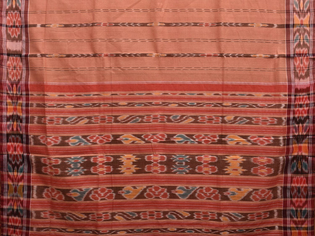 Fawn Ikat Cotton Handloom Saree with Strips and Border Design i0861