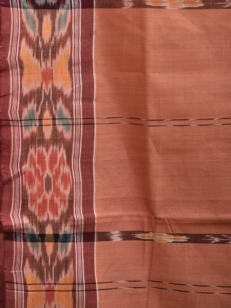 Fawn Ikat Cotton Handloom Saree with Strips and Border Design i0861