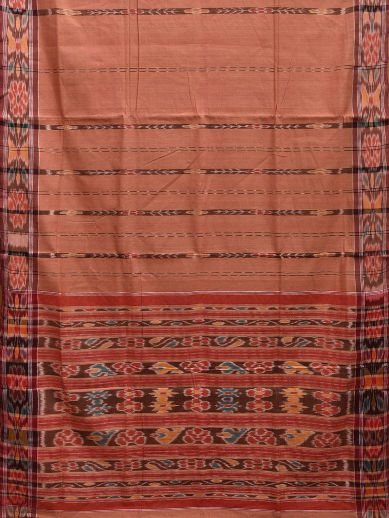 Fawn Ikat Cotton Handloom Saree with Strips and Border Design i0861