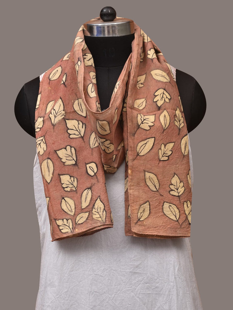 Fawn Kalamkari Hand Painted Sico Stole with Leaves Design ds3433