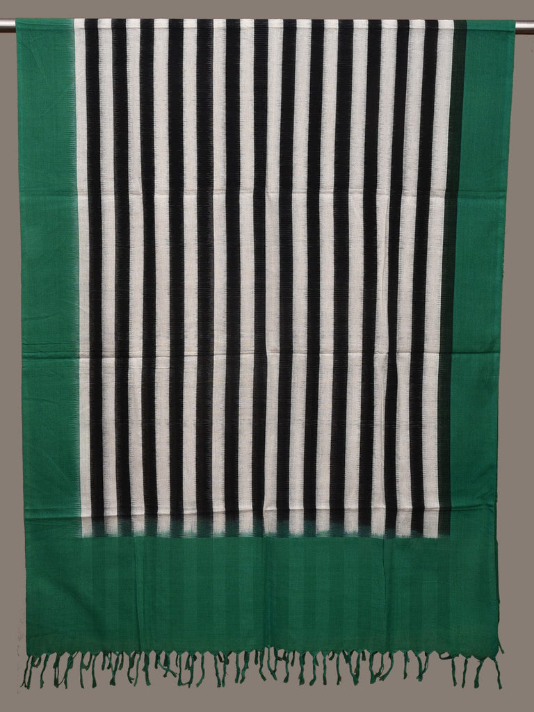 Green and Black Pochampally Ikat Cotton Handloom Dupatta with Strips Design ds1817