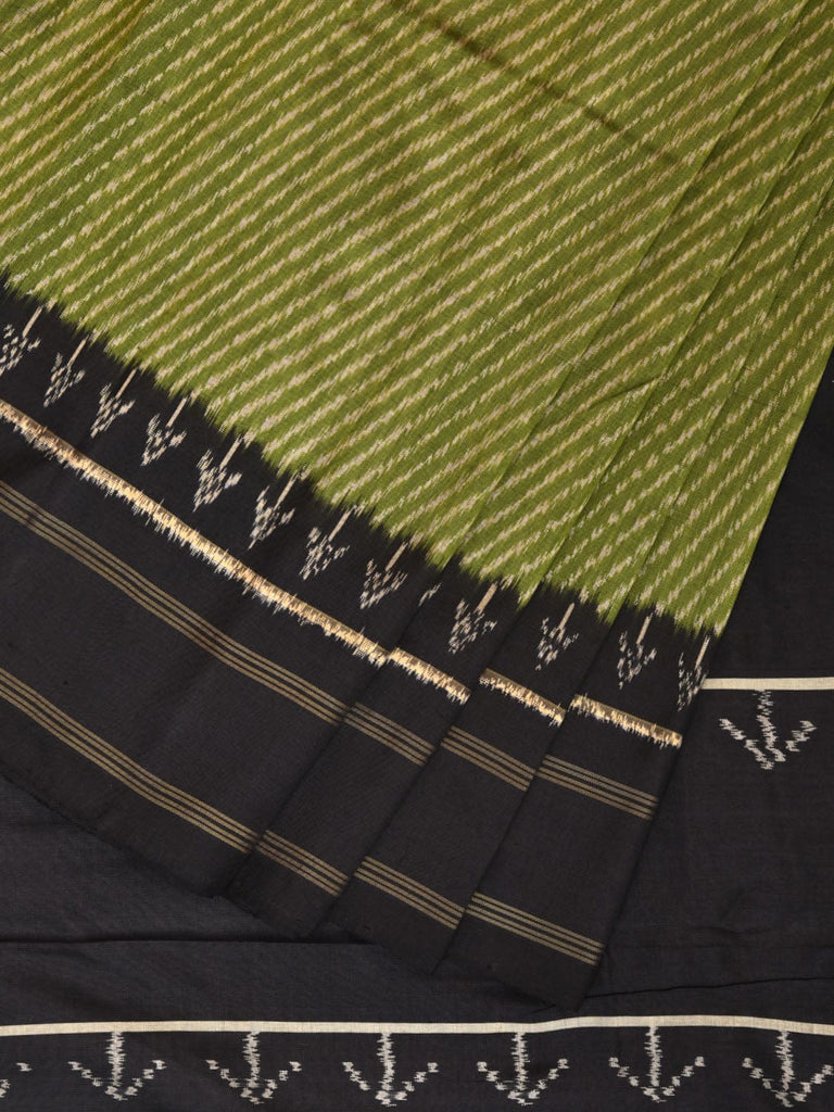 Green and Black Pochampally Ikat Silk Handloom Saree with Diagonal Design i0857