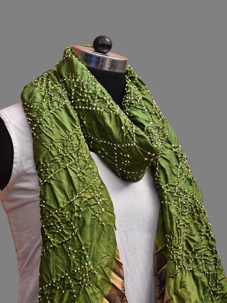 Green and Blue Bandhani Kanchipuram Silk Handloom Dupatta with Grill Design ds3709