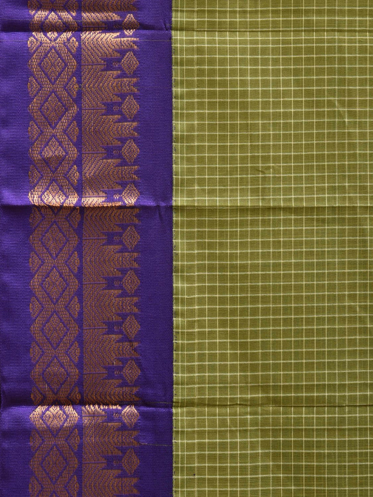 Green and Blue Gadwal Cotton Handloom Saree with Border and Pallu Design No Blouse g0376