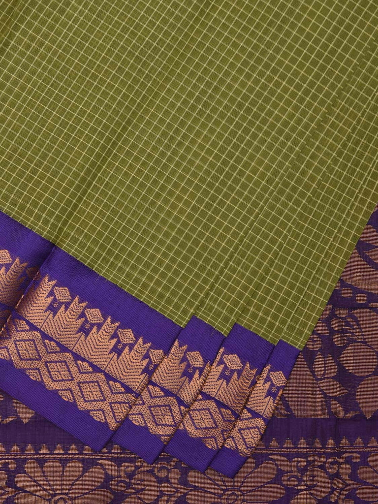 Green and Blue Gadwal Cotton Handloom Saree with Border and Pallu Design No Blouse g0376