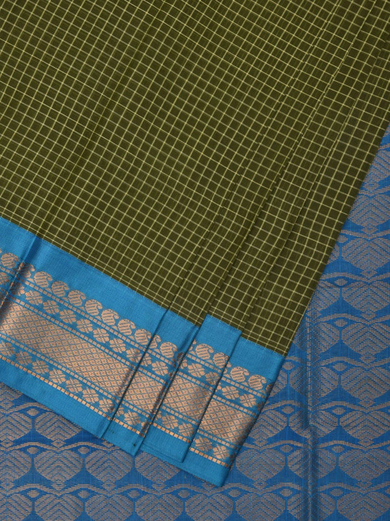 Green and Blue Gadwal Cotton Handloom Saree with Border and Pallu Design No Blouse g0384