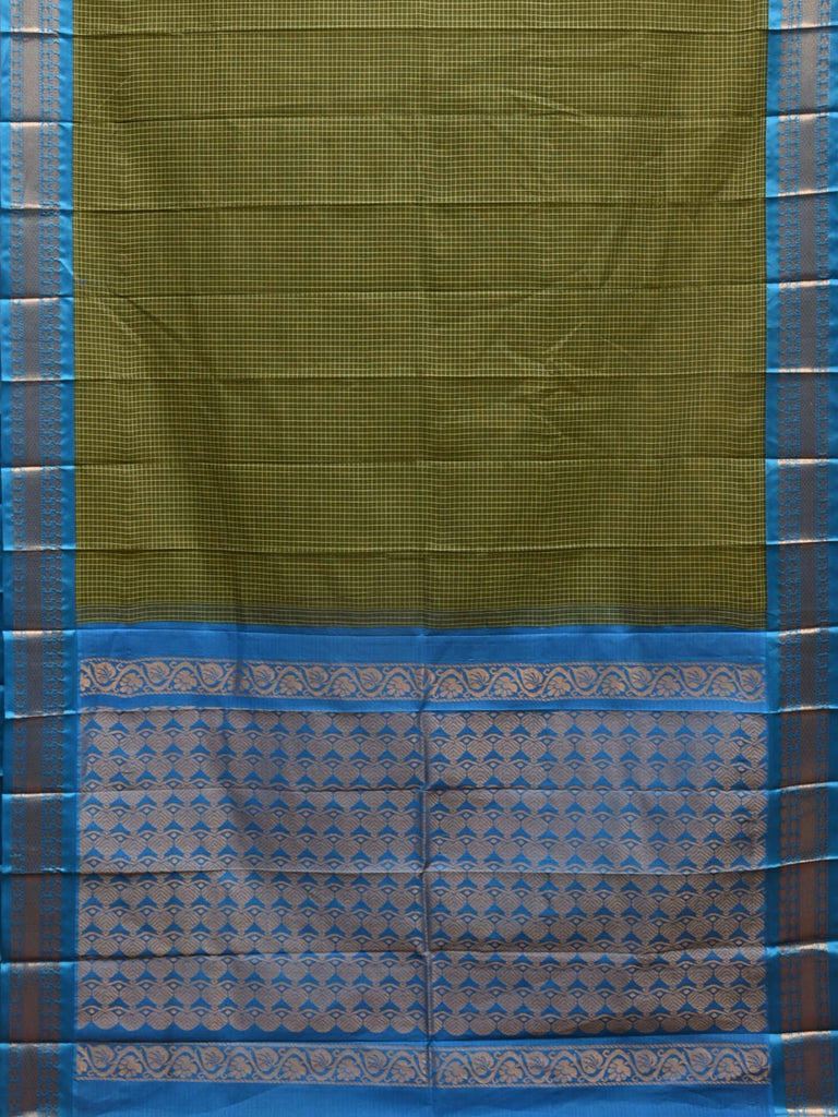 Green and Blue Gadwal Cotton Handloom Saree with Border and Pallu Design No Blouse g0384