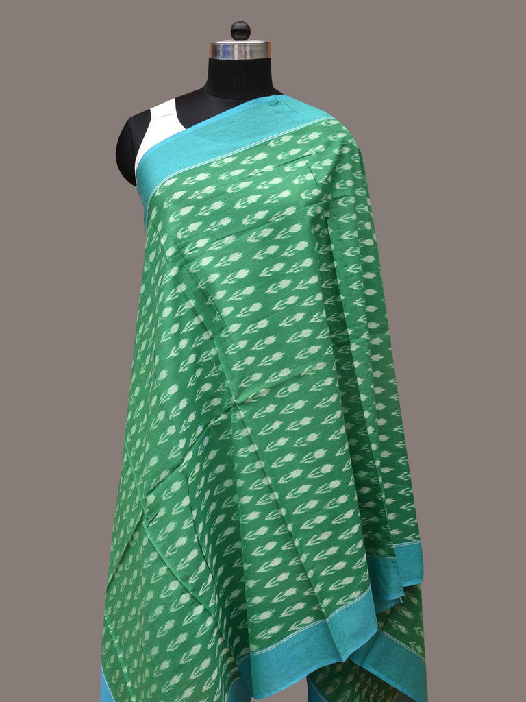 Green and Blue Pochamaplly Ikat Cotton Handloom Dupatta with Arrowhead Design ds3363