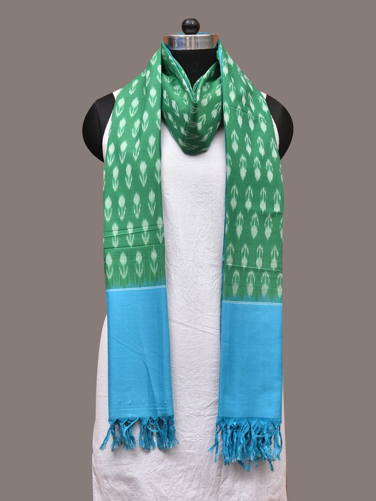 Green and Blue Pochamaplly Ikat Cotton Handloom Dupatta with Arrowhead Design ds3363
