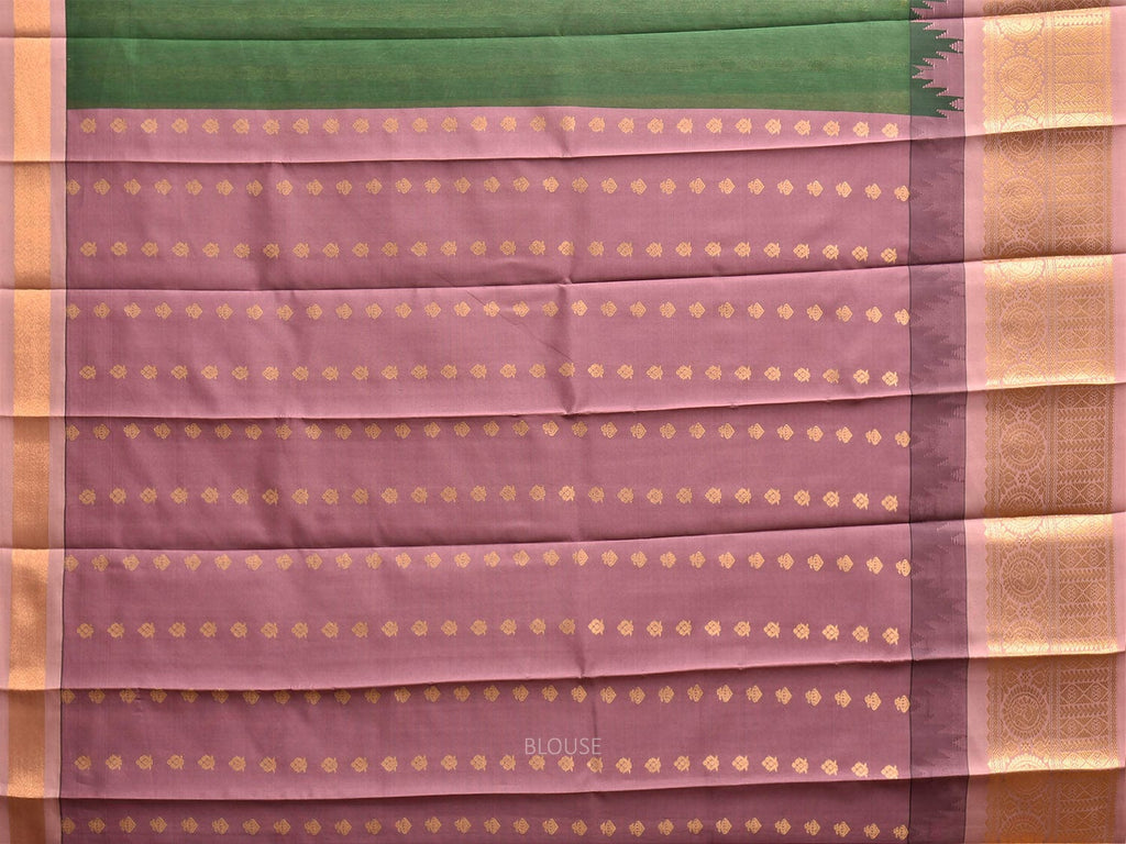 Green and Light Pink Gadwal Cotton Viscose Saree with Temple Border and Pallu Design g0611