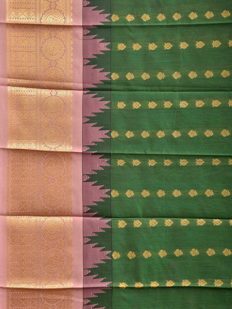 Green and Light Pink Gadwal Cotton Viscose Saree with Temple Border and Pallu Design g0611