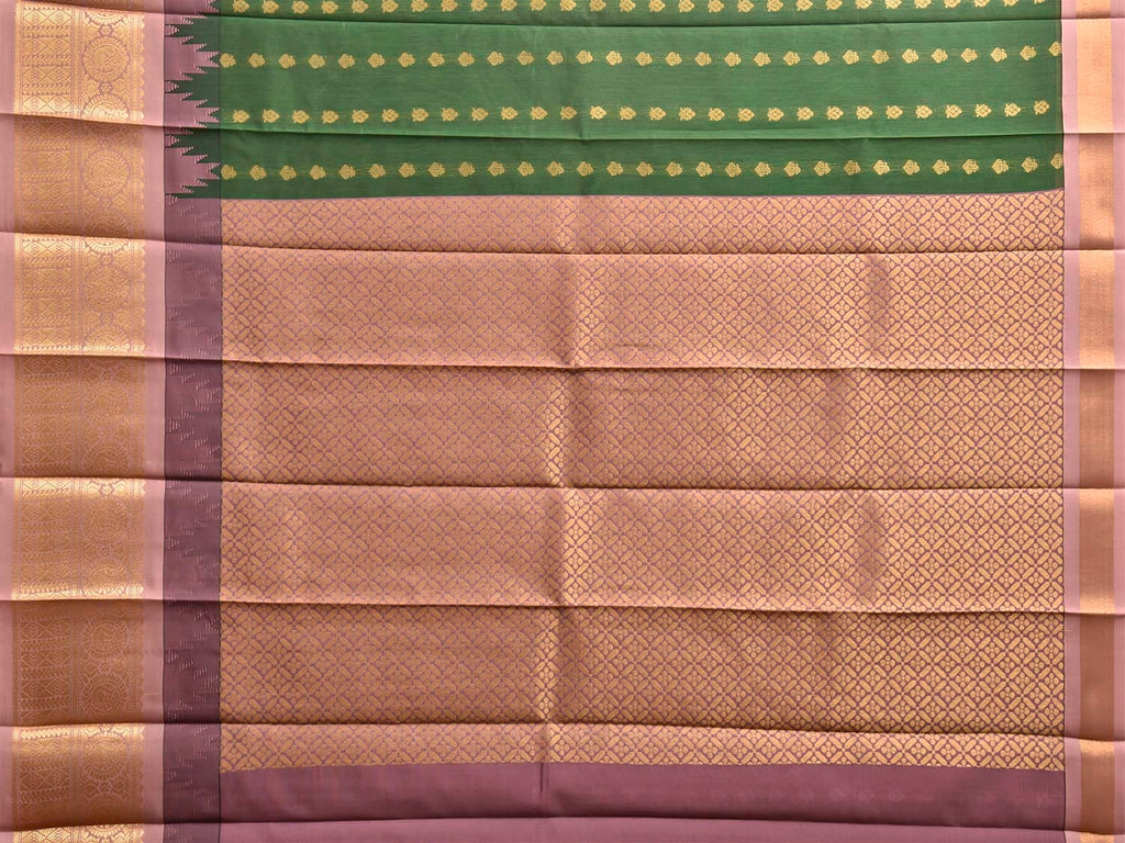 Green and Light Pink Gadwal Cotton Viscose Saree with Temple Border and Pallu Design g0611