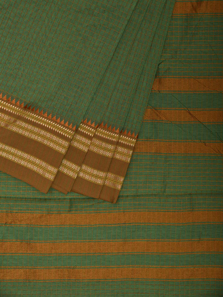 Green and Mustard Bamboo Cotton Saree with Checks Design No Blouse bc0901