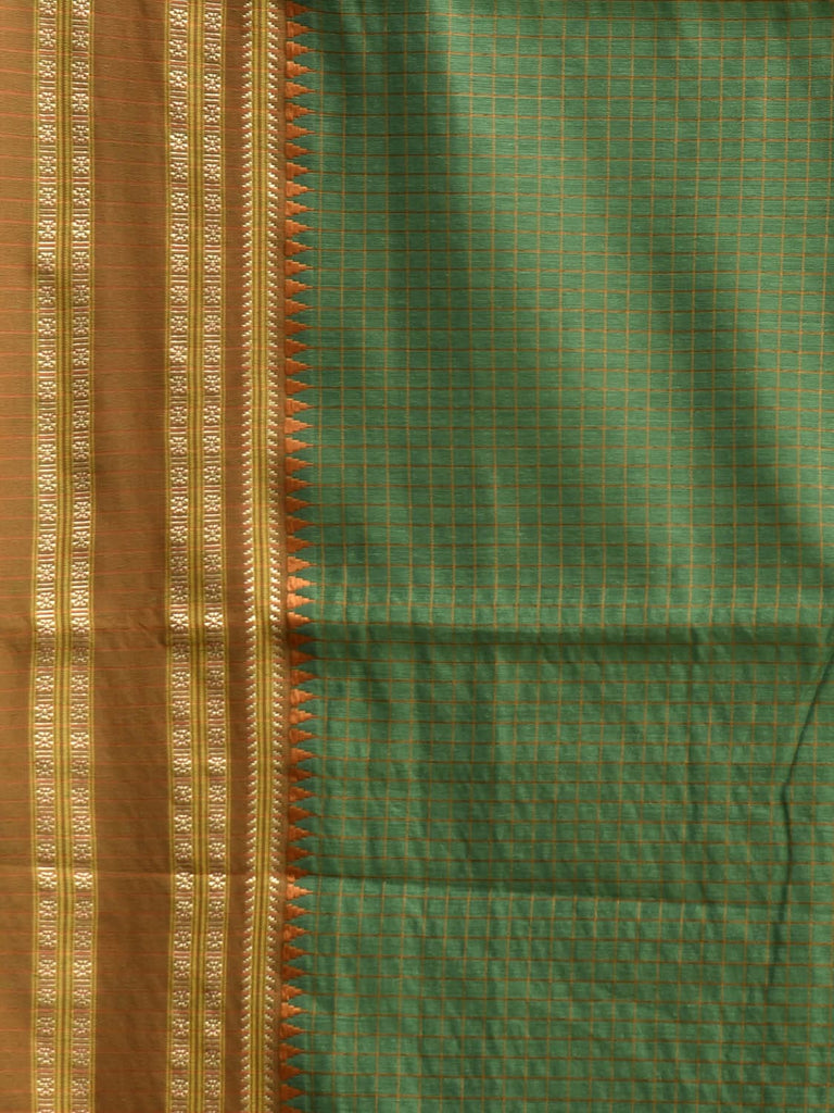 Green and Mustard Bamboo Cotton Saree with Checks Design No Blouse bc0901