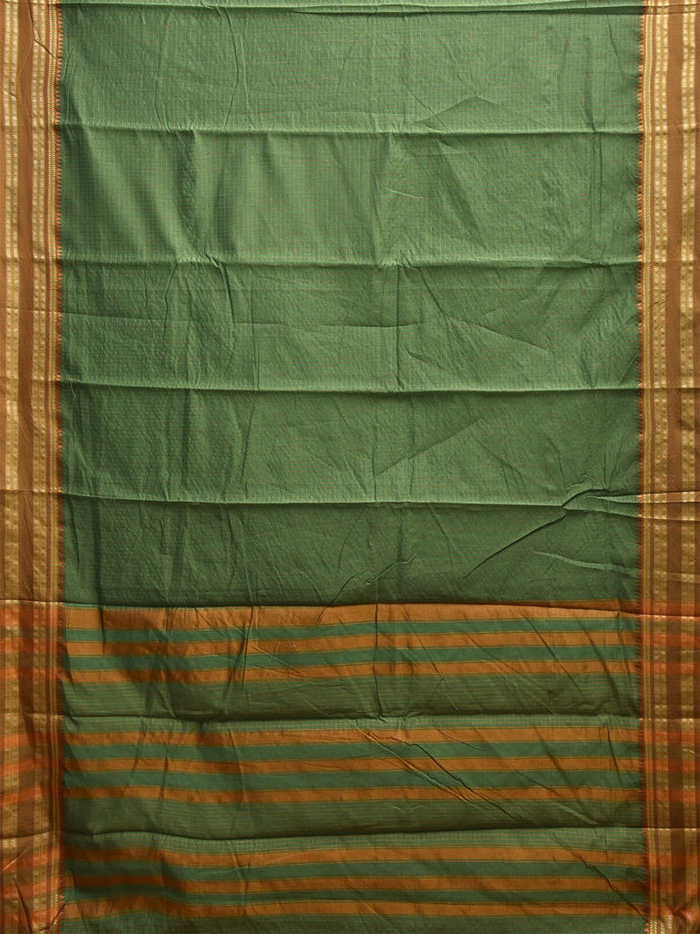 Green and Mustard Bamboo Cotton Saree with Checks Design No Blouse bc0901