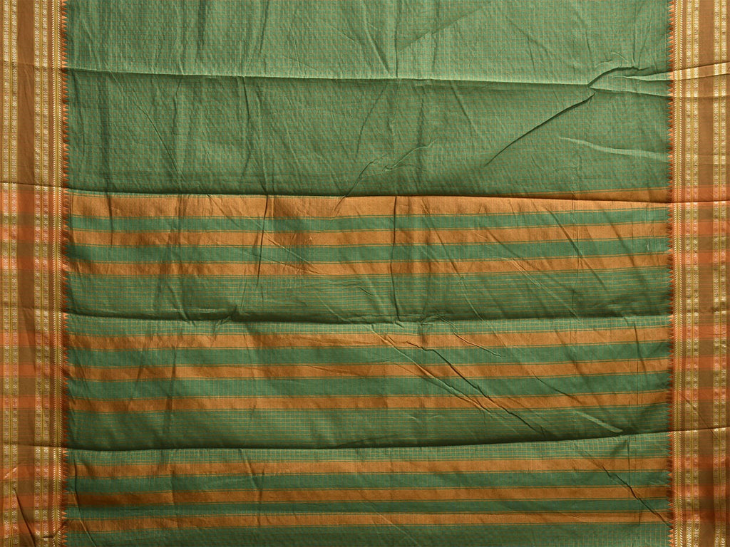 Green and Mustard Bamboo Cotton Saree with Checks Design No Blouse bc0901