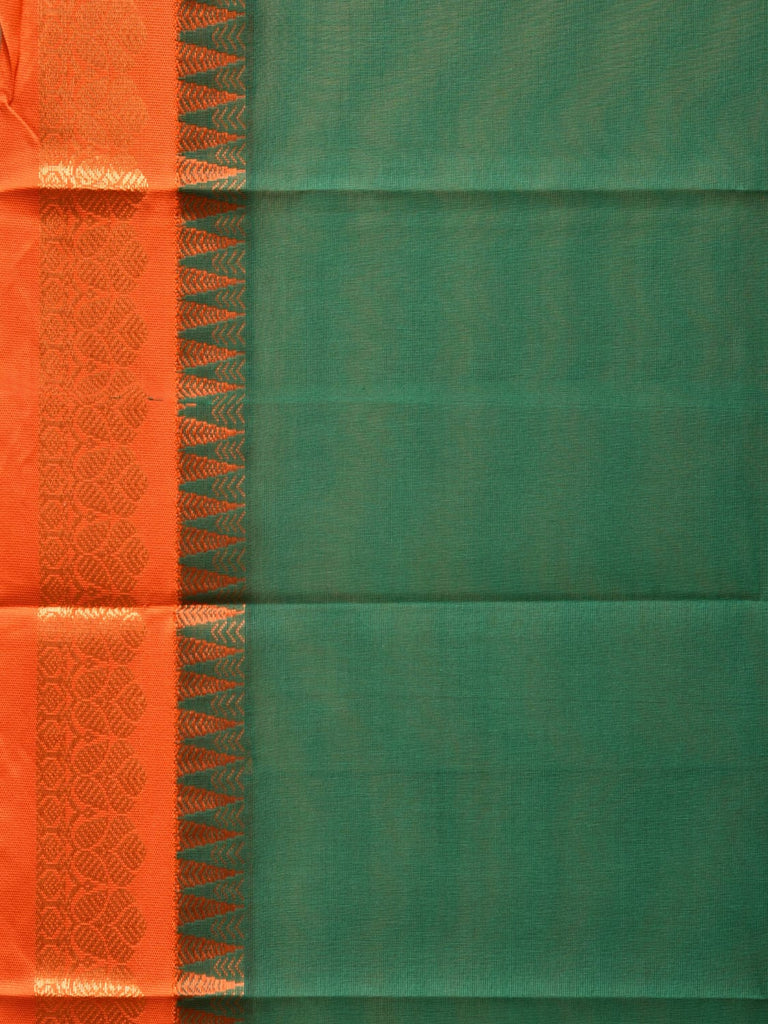 Green and Orange Gadwal Cotton Plain Saree with Small Border Design No Blouse g0346