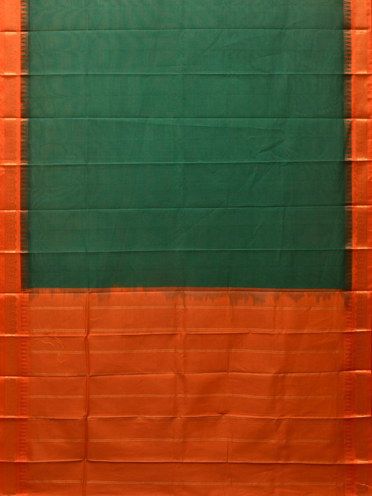 Green and Orange Gadwal Cotton Plain Saree with Small Border Design No Blouse g0346