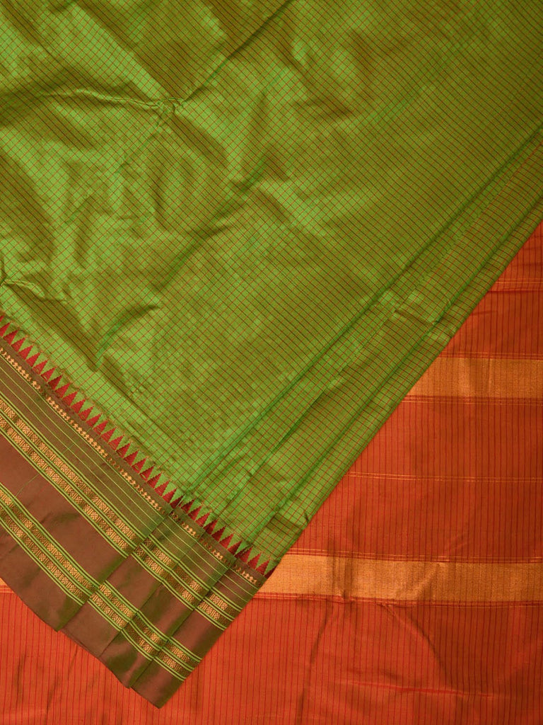 Green and Orange Narayanpet Silk Handloom Saree with Checks Design No Blouse np0677