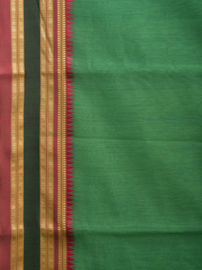 Green and Pink Bamboo Cotton Plain Saree with Strips Pallu Design No Blouse bc0358