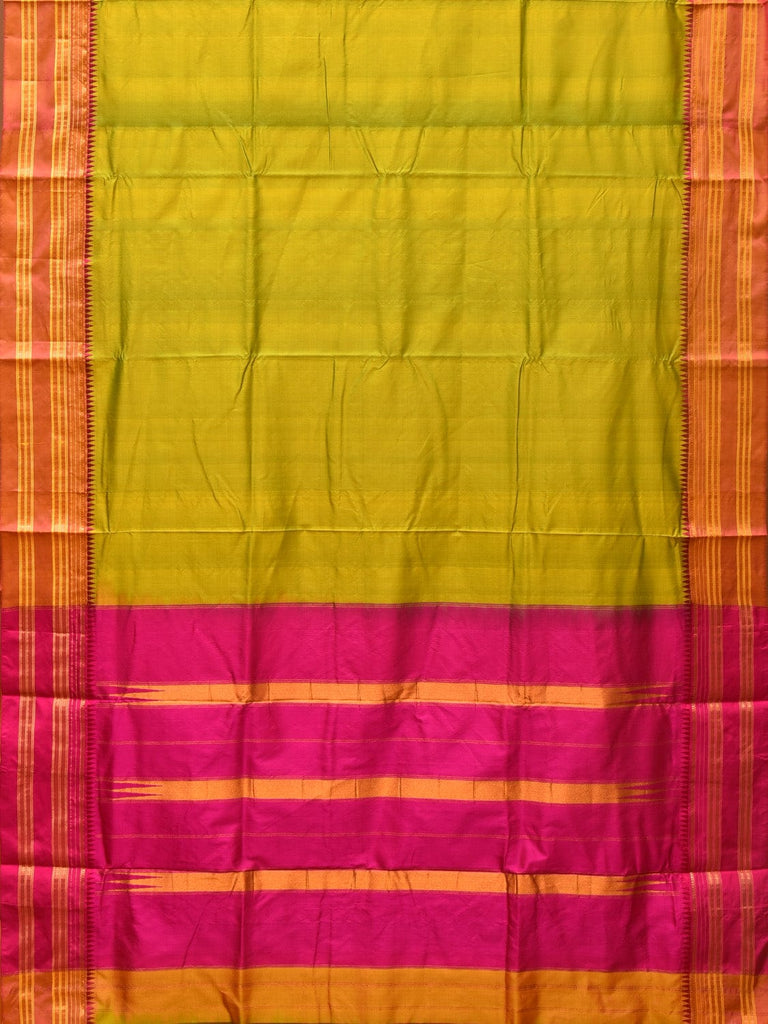 Green and Pink Narayanpet Silk Handloom Plain Saree with Border Design No Blouse np0752