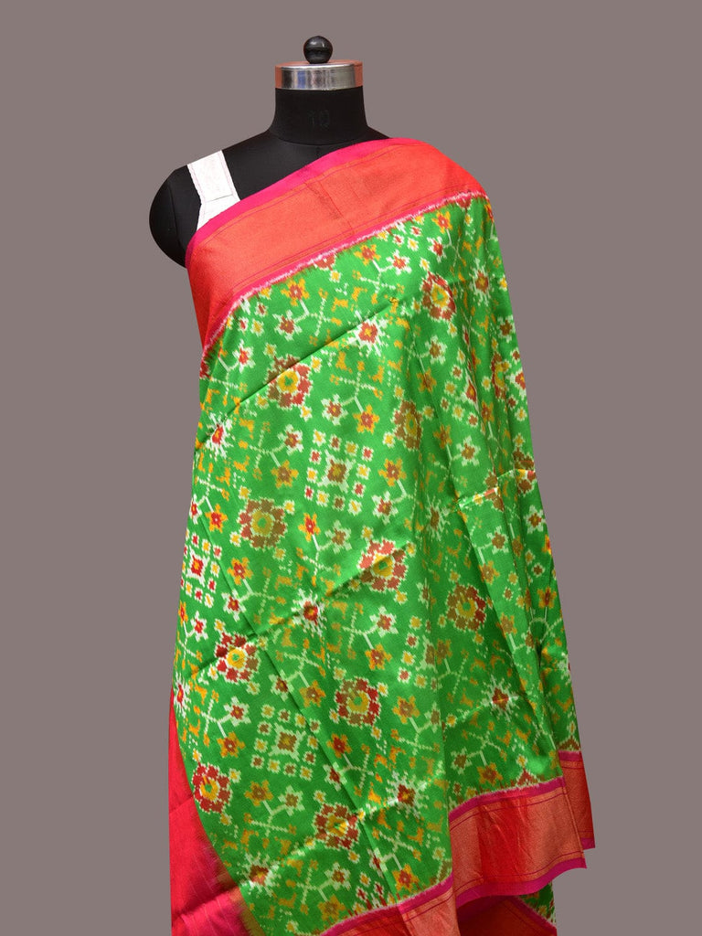 Green and Pink Pochampally Ikat Silk Handloom Dupatta with All Over Design ds2035