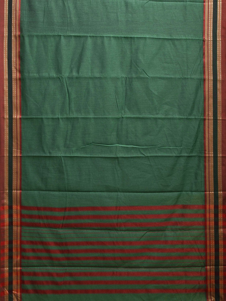Green and Red Bamboo Cotton Plain Saree with Strips Pallu Design No Blouse bc0826