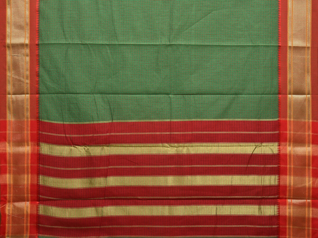Green and Red Bamboo Cotton Saree with Checks Design No Blouse bc0294