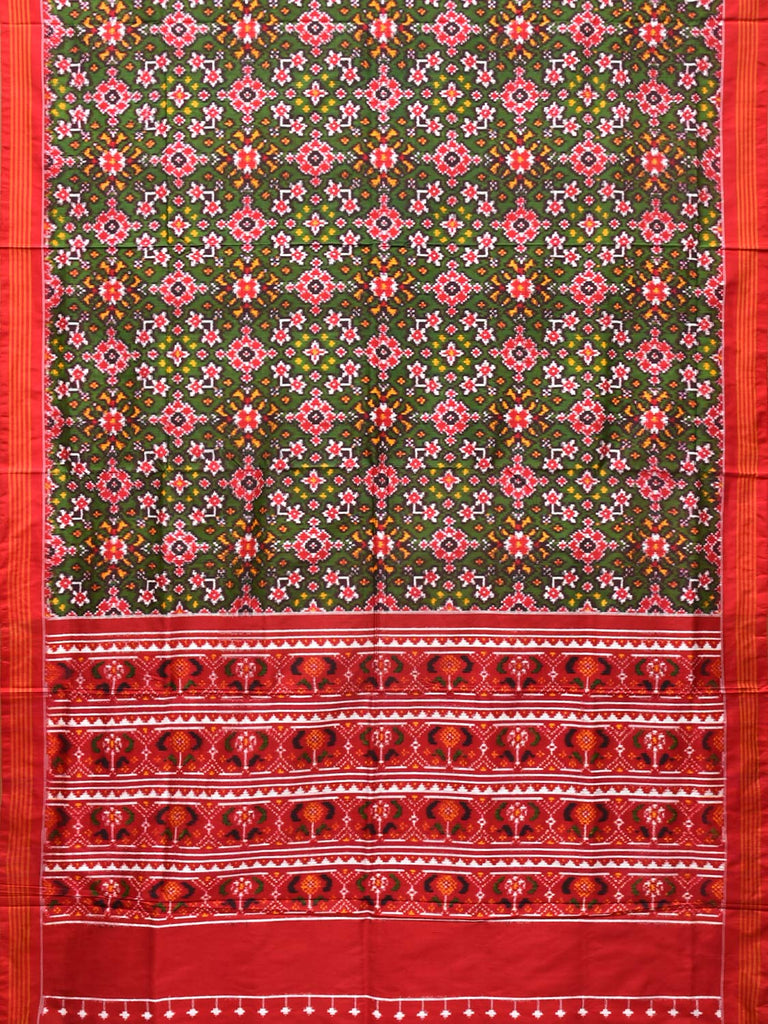 Green and Red Pochampally Double Ikat Silk Handloom Saree with All Over Design i0764