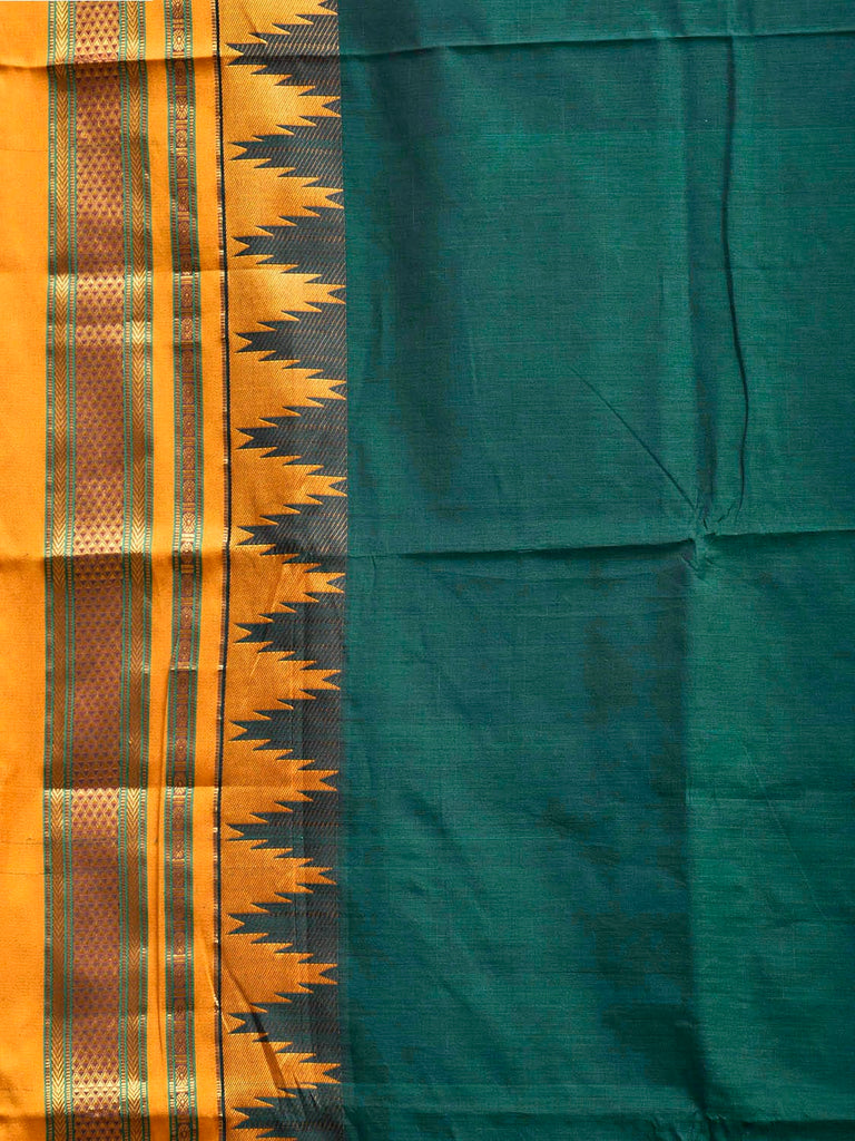 Green and Yellow ilkal Viscose Plain Saree with Contrast Pallu and Temple Border Design il0107